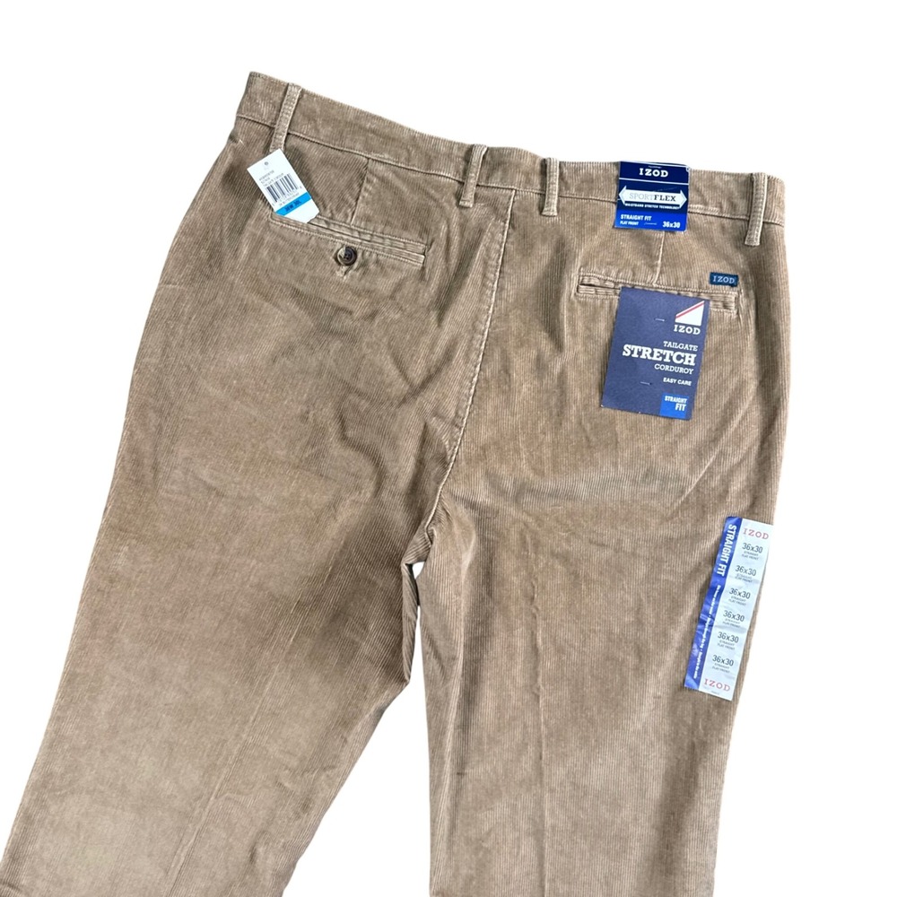 IZOD Mens Straight Fit Stretch‎ Corduroy Pants Dark Buttercream NWT 37x29